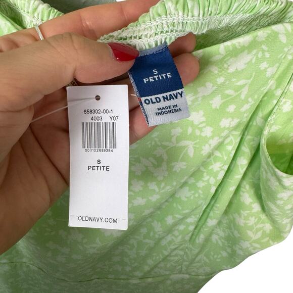 Old Navy NWT Petite Bright Green Floral Tie Strap Fit & Flare Mini Dress - Picture 12 of 13